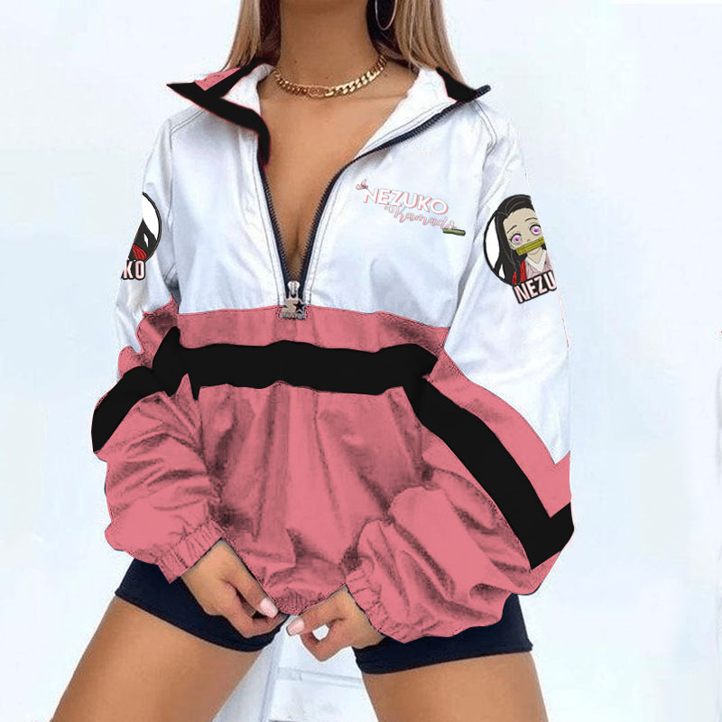 Demon Slayer Kamado Nezuko Print Long Sleeve Zippered Sweatshirt