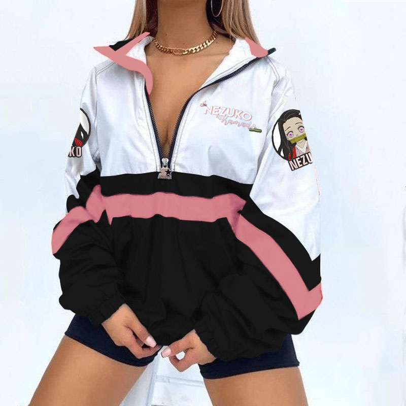 Demon Slayer Kamado Nezuko Print Long Sleeve Zippered Sweatshirt