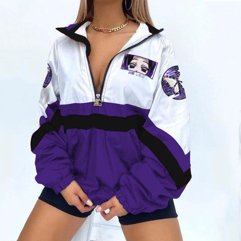 Demon Slayer Kochou Shinobu Print Long Sleeve Zippered Sweatshirt