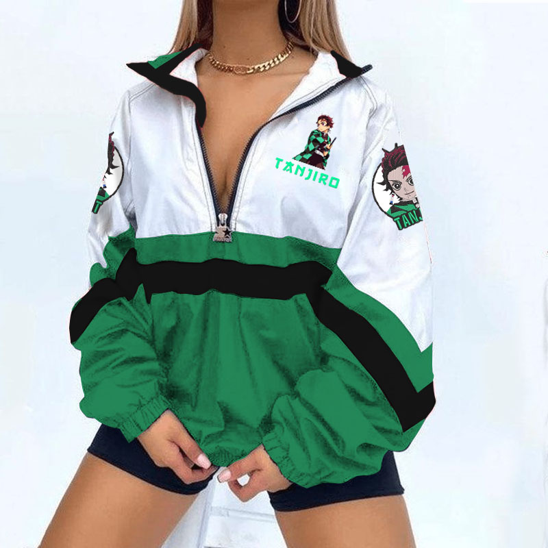 Demon Kamado Tanjirou Print Long Sleeve Zippered Sweatshirt