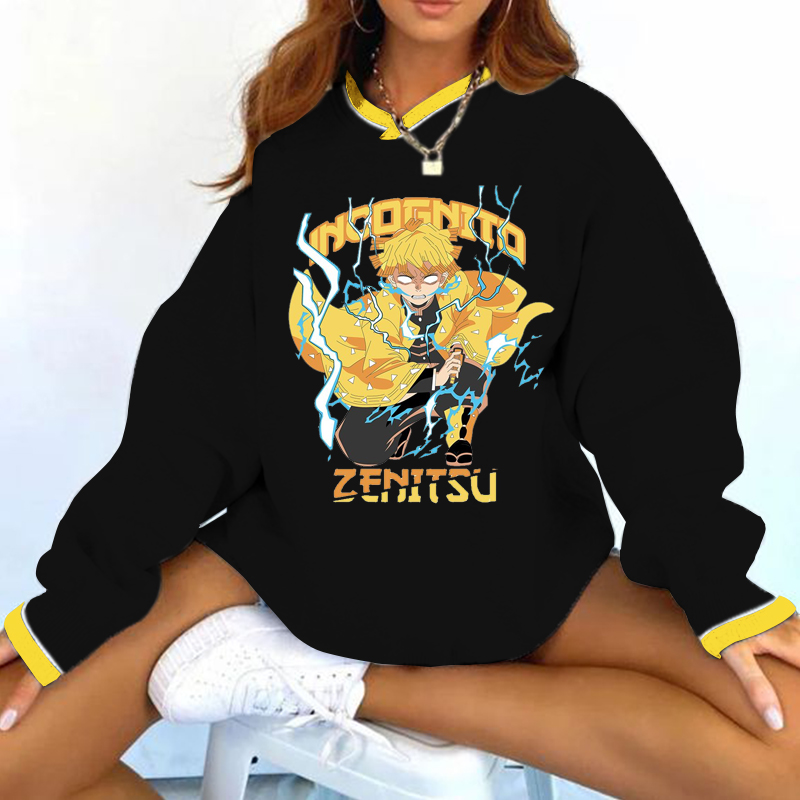 Demon Slayer Agatsuma Zenitsu Print Long Sleeve Retro Sweatshirt