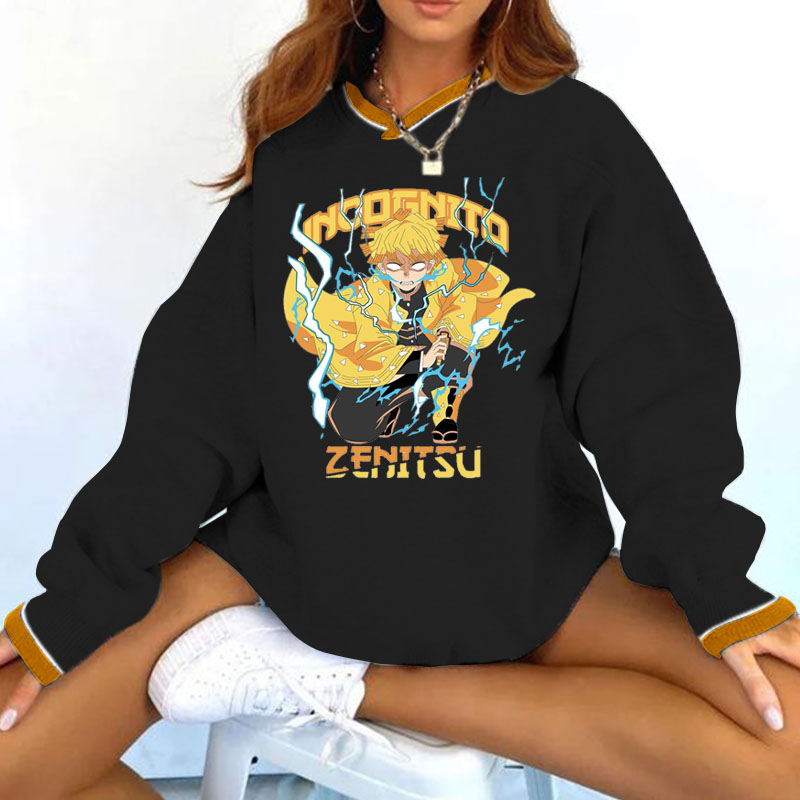 Demon Slayer Agatsuma Zenitsu Print Long Sleeve Retro Sweatshirt