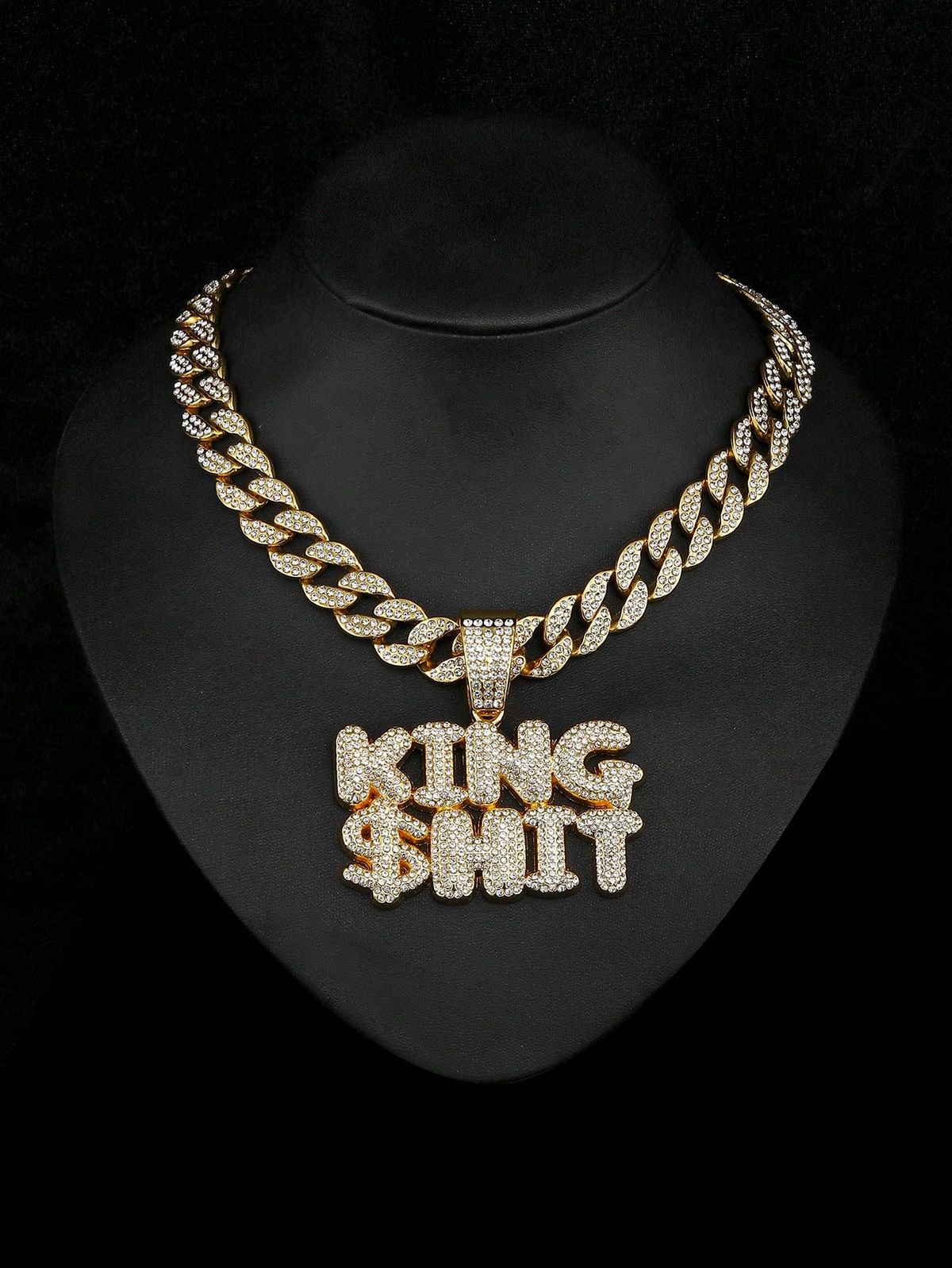 Marvel Spider-Man Print T-Shirt 3D Rhinestone-Encrusted Double-Row "KING" Pendant Necklace