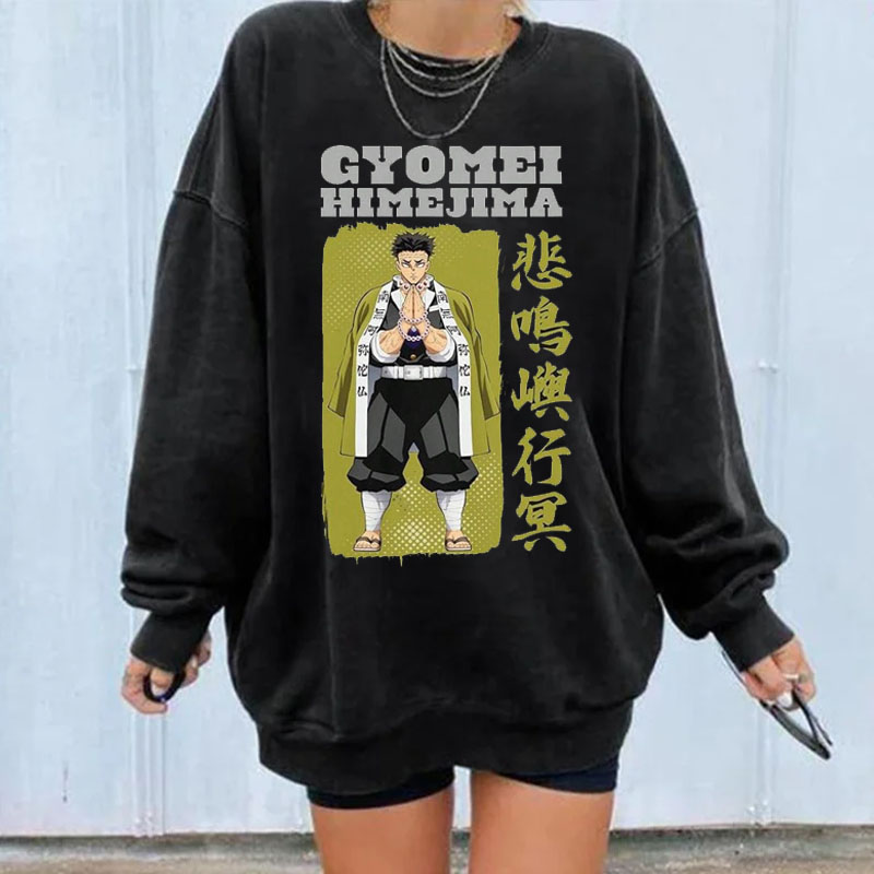 Demon Slayer Himejima Gyomei Print Long Sleeve Retro Sweatshirt