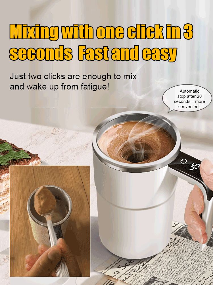 ☕Smart magnetic automatic stirring cup with temperature display🌡️ Made of food-grade stainless steel, perfect for making delicious drinks🚀