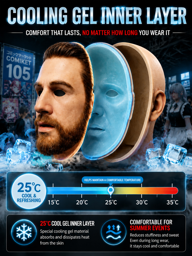 🎭 Movie-Grade 1:1 Realistic Silicone Mask (Medical-Grade, 25°C Cooling Gel & Hand-Planted Hair)