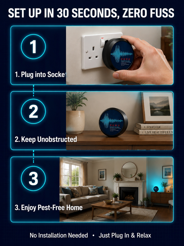 🐭 Pest-free in 24 hours with AI radar 🏥 Recommended by pest control professionals - 350m³ protection with a 30-day money-back guarantee