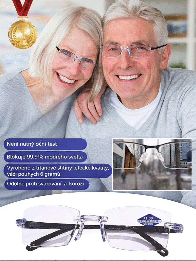 🥇Žádné měření zraku není potřeba! Automatické ostření v rozsahu +1,00 až +7,00 dioptrií ✨Tyto brýle si samy upraví dioptrie tak, abyste viděli ostře na blízko i do dálky – a to bez návštěvy optika.
