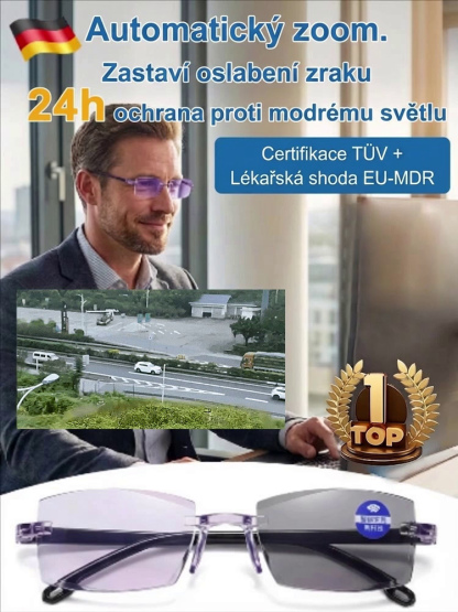 🥇Žádné měření zraku není potřeba! Automatické ostření v rozsahu +1,00 až +7,00 dioptrií ✨Tyto brýle si samy upraví dioptrie tak, abyste viděli ostře na blízko i do dálky – a to bez návštěvy optika.