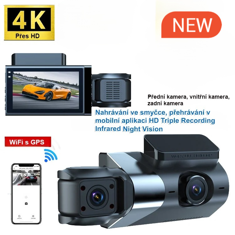 Trojitý HD WiFi palubní kamera