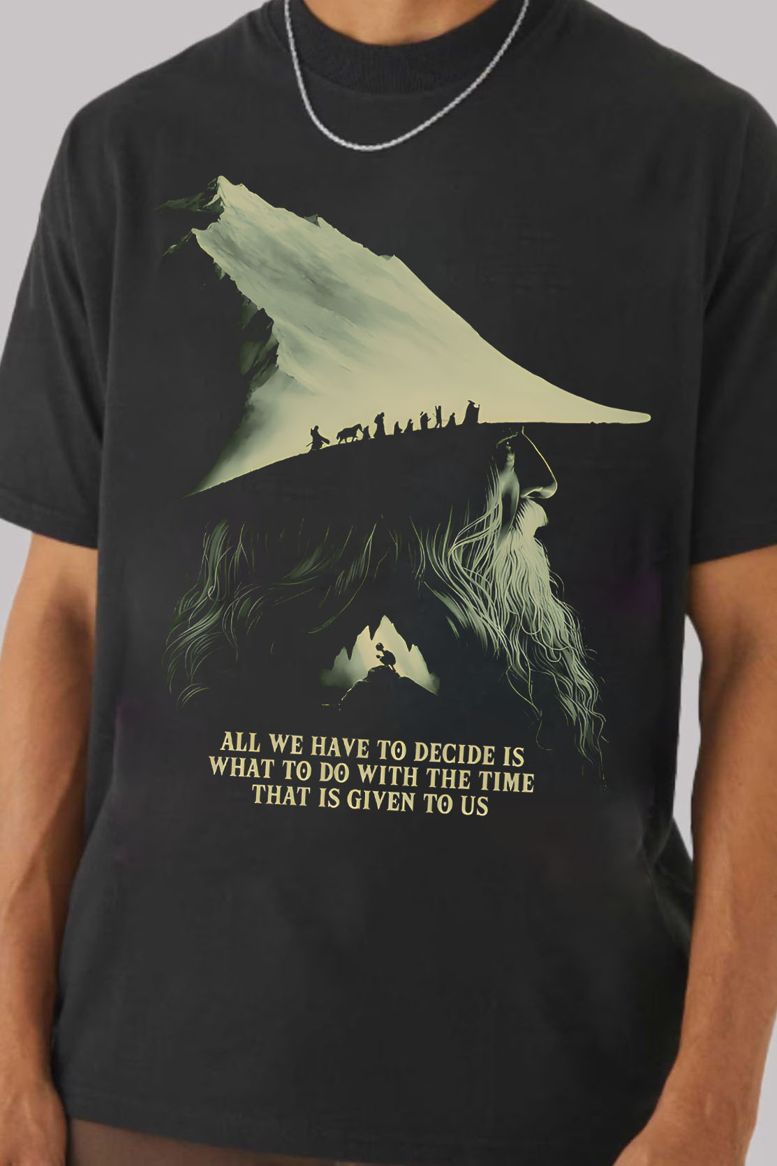 LOTR Gandalf Quote All We Have To Decide Front Vintage Shirt Tee - Men