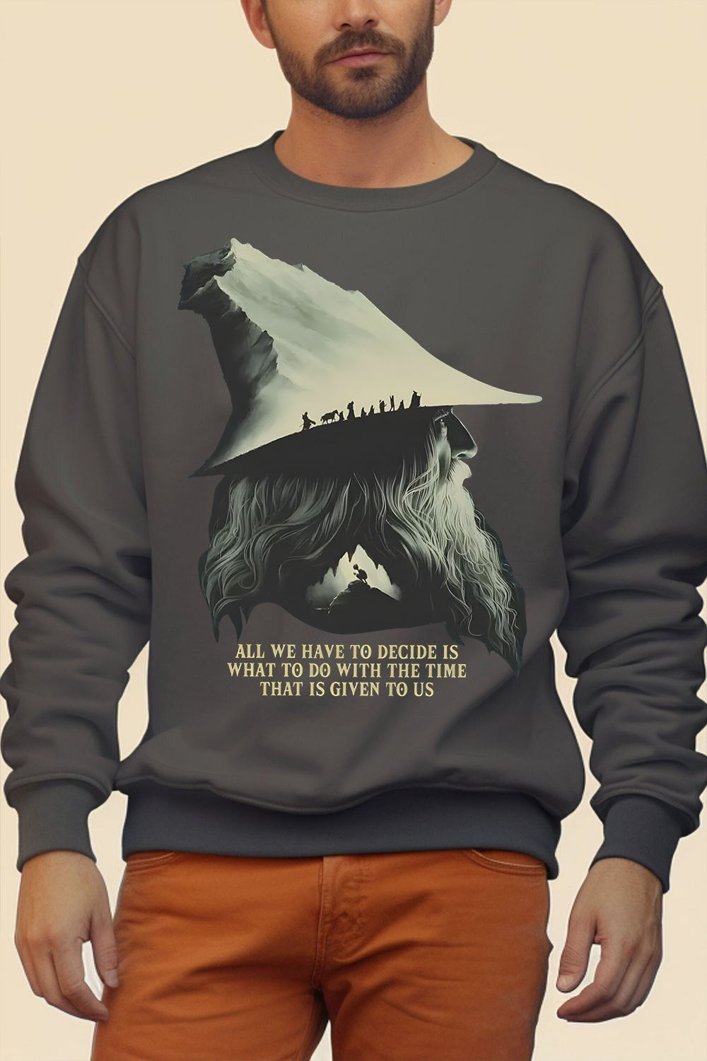 LOTR Gandalf Quote All We Have To Decide Front Vintage Shirt Sweatshirt- Men