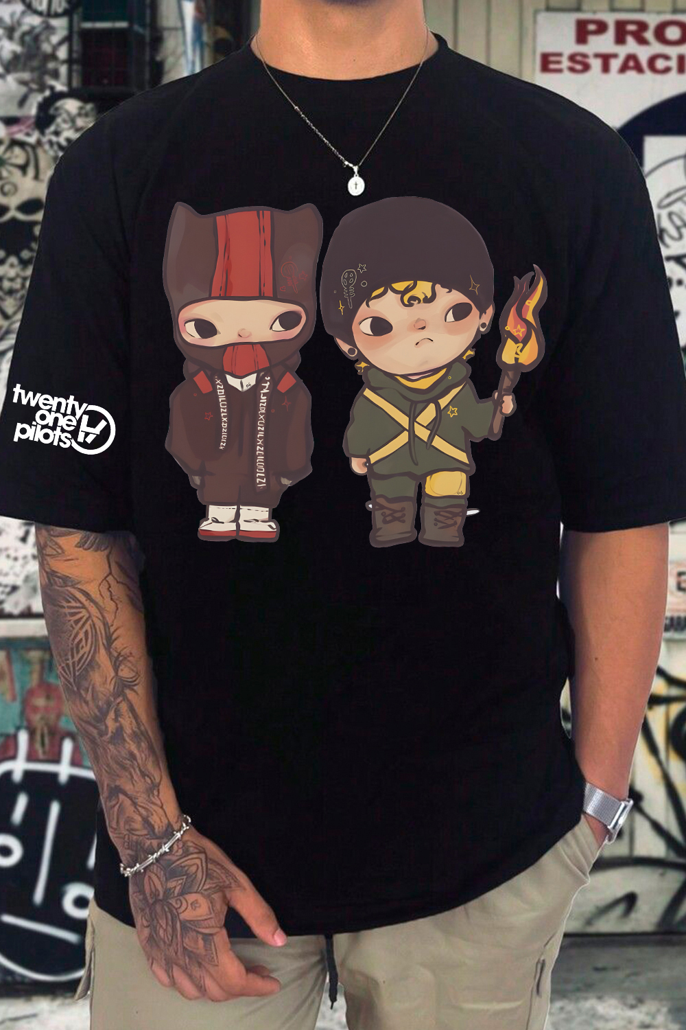 Twenty One Pilots Cartoon Print T-Shirt