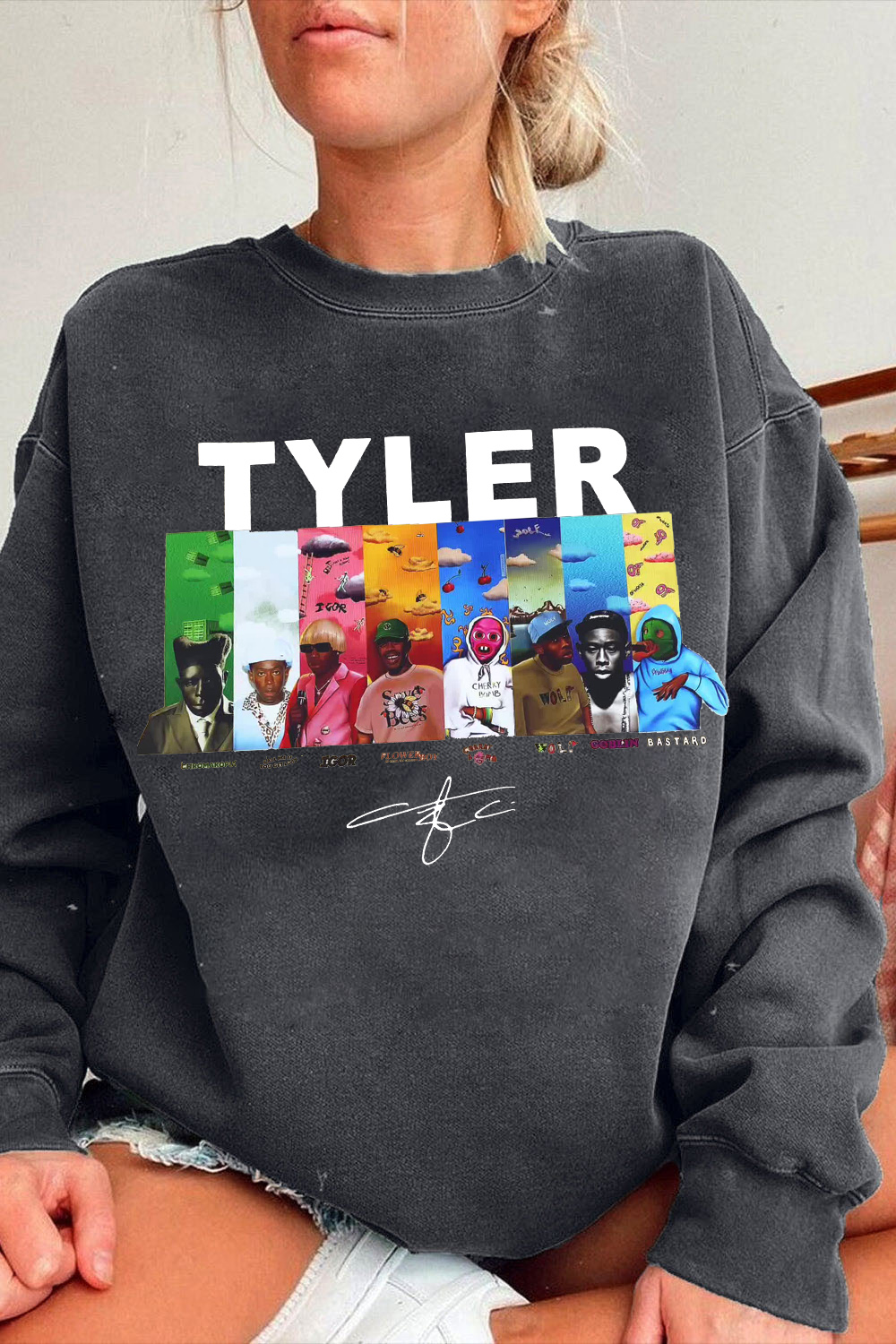Tyler cartoon print round neck women's sweatshirt