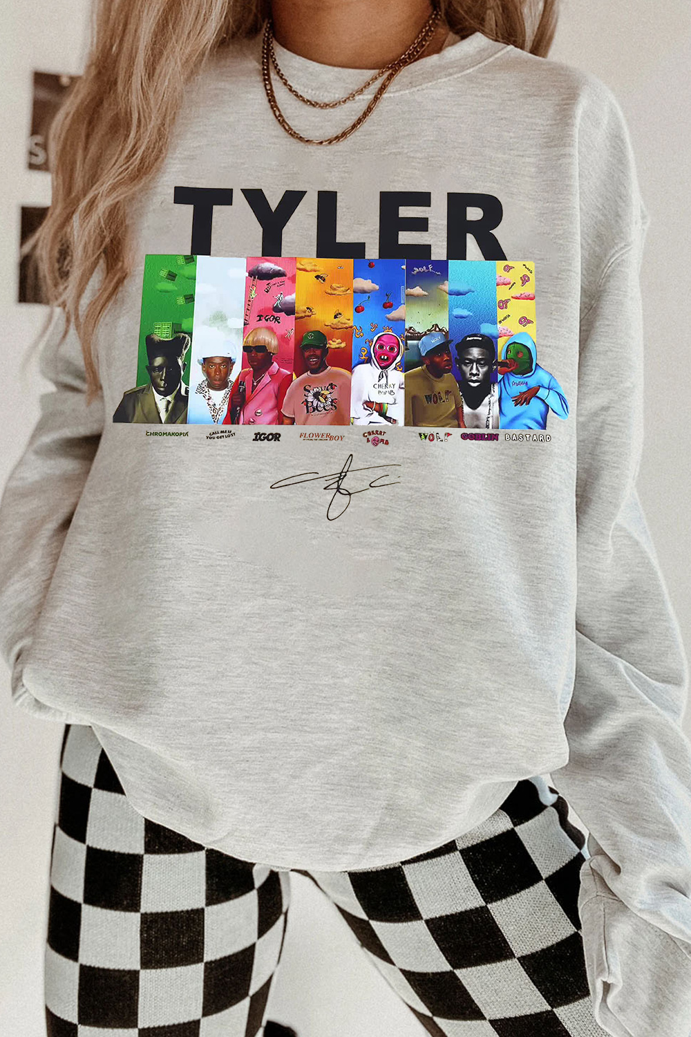 Tyler cartoon print round neck women's sweatshirt