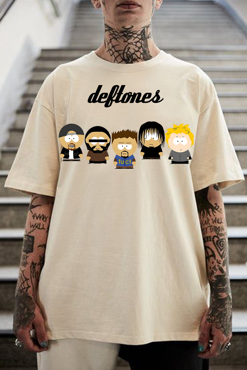 Deftones Cartoon Print Short-Sleeved T-Shirt
