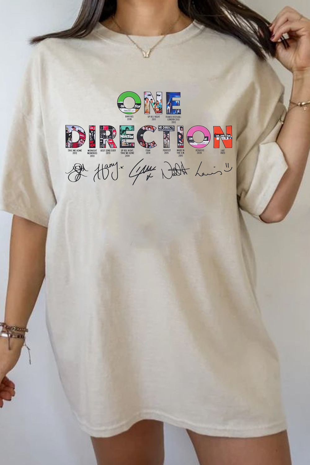 onedirection cartoon letter print t-shirt