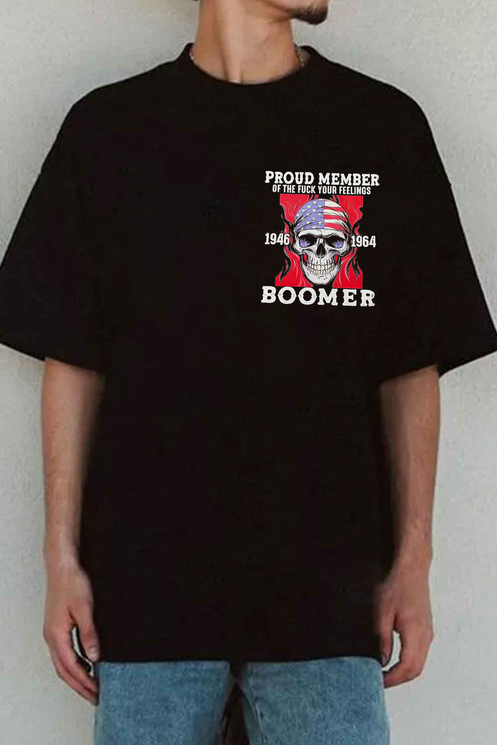 Skull Casual Front And Back Print Round Neck Short Sleeve T-Shirt