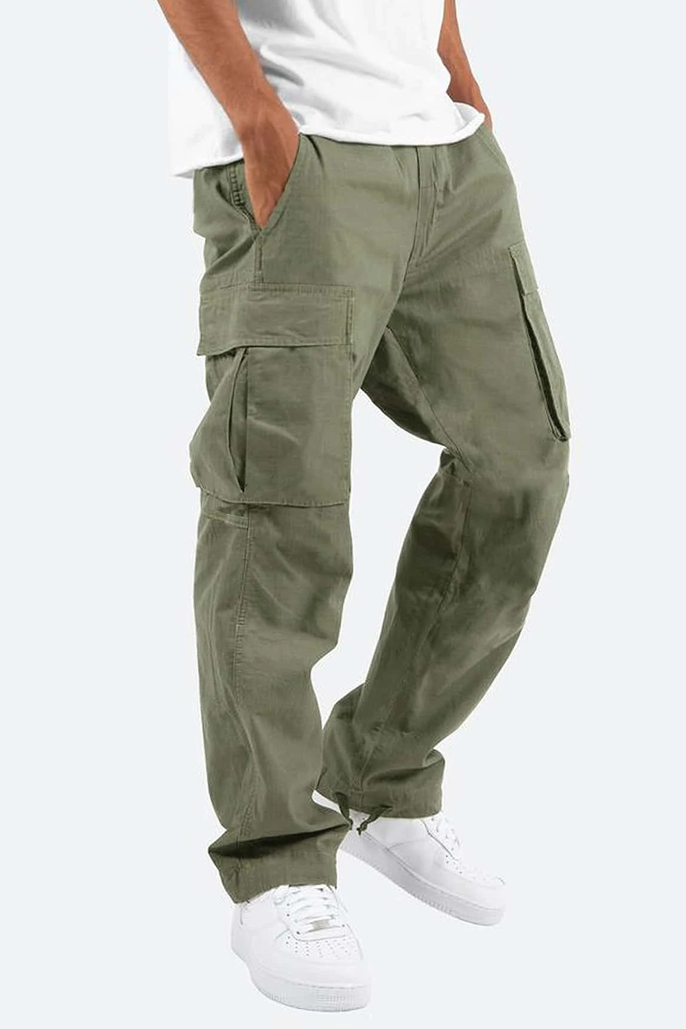 Drawstring multi-pocket casual trousers