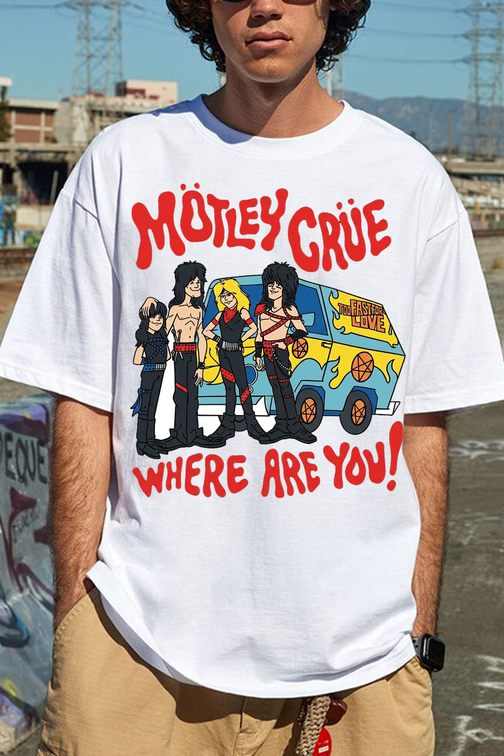 Motley Crue Cartoon Retro Graphic T‑Shirt