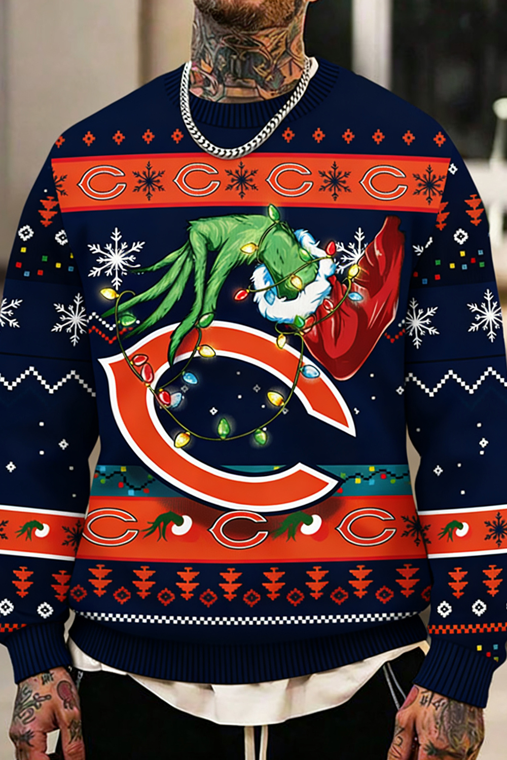 Ugly Christmas Sweater Chicago-Bears, Grinch