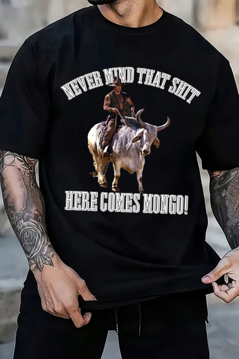 Blazing Saddles Never mind that shit comes Mongo sunset retro style shirt, image size:1000x1500