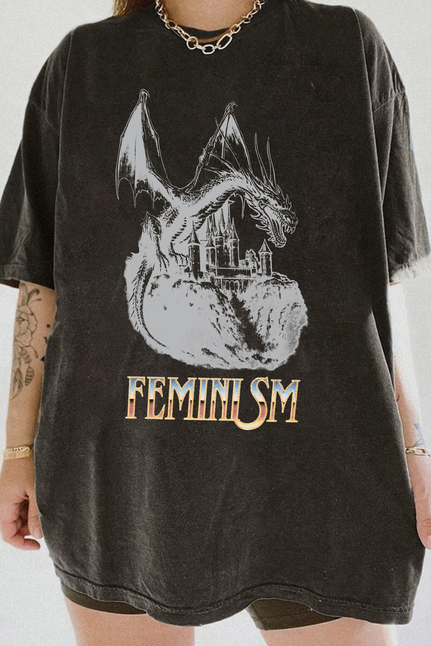 Vintage Feminism Dragon Fantasy Tee For  Women