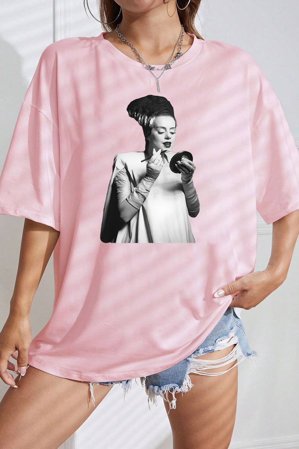 Bride of Frankenstein 1935 Vintage Horror Movie Makeup Lipstick Photo Tee For Women