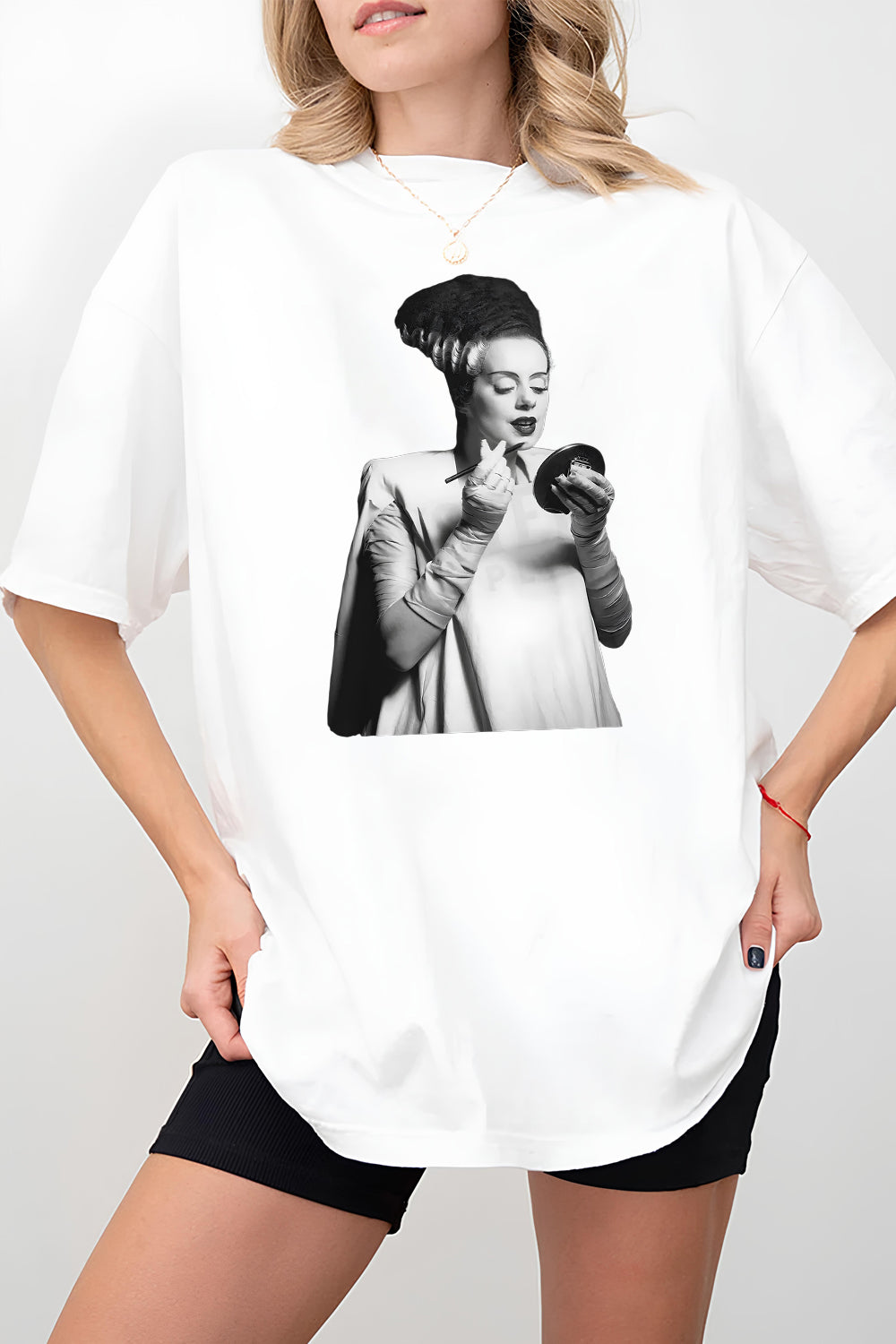 Bride of Frankenstein 1935 Vintage Horror Movie Makeup Lipstick Photo Tee For Women