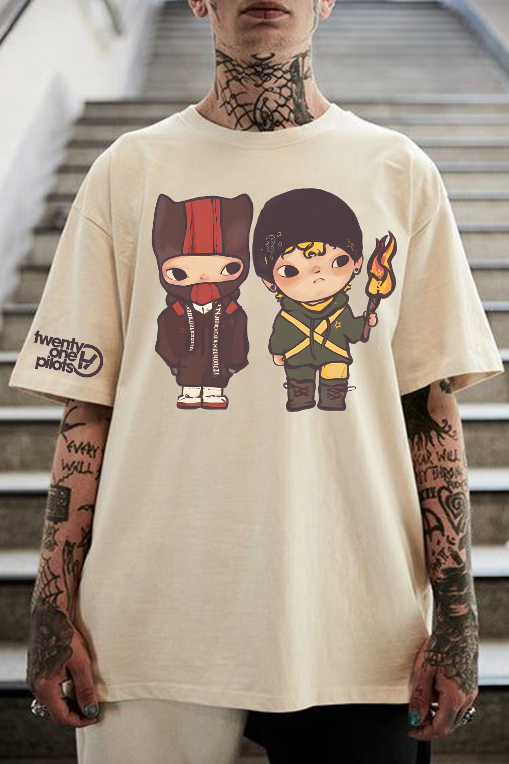 Twenty One Pilots Cartoon Print T-Shirt