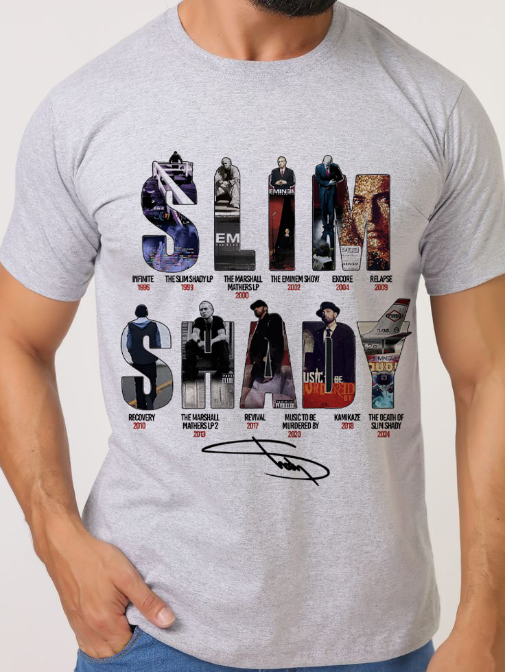 Eminem Letter Star Casual Print Round Neck Short Sleeve T-Shirt