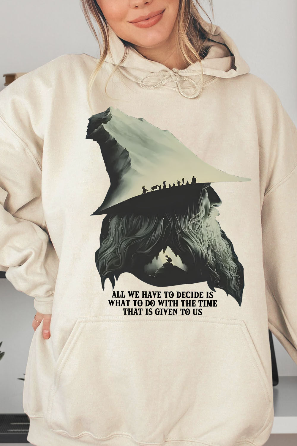 LOTR Gandalf Quote All We Have To Decide Front Vintage Women Hoodie
