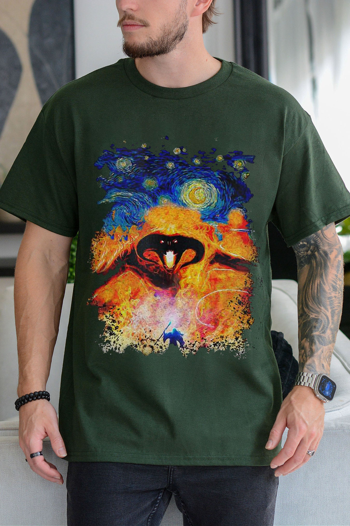 Balrog Starry Night LOTR Vintage  Men T Shirt