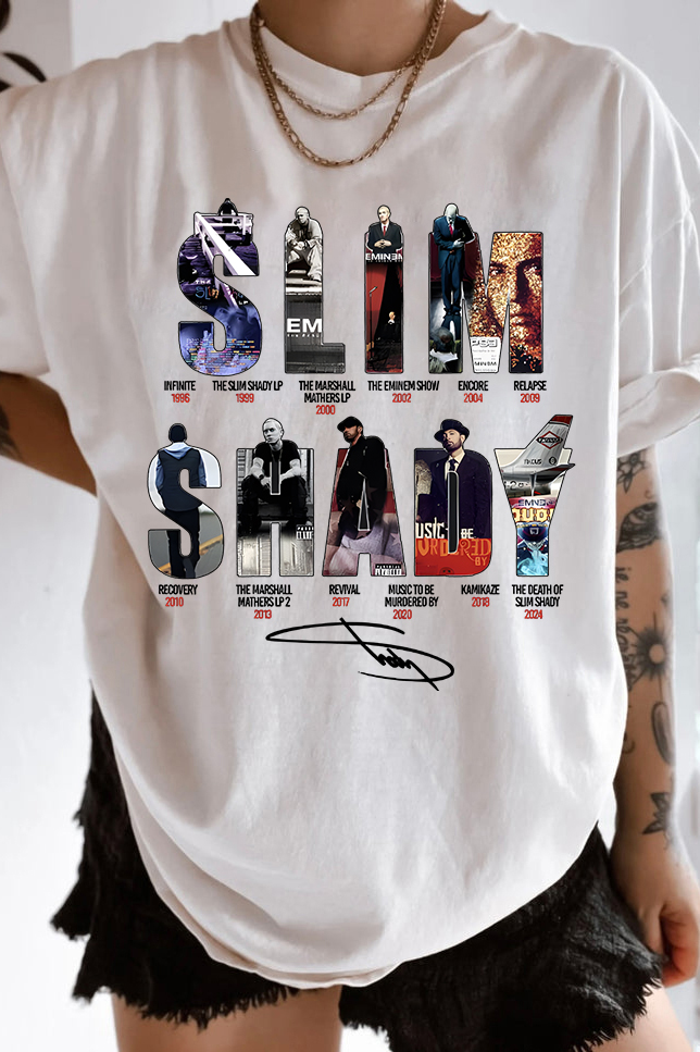 EMINEM Contrast Color Star Letter Support Casual Print Round Neck Short Sleeve T-Shirt