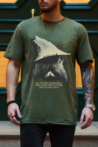 LOTR Gandalf Quote All We Have To Decide Front Vintage Shirt Tee - Men