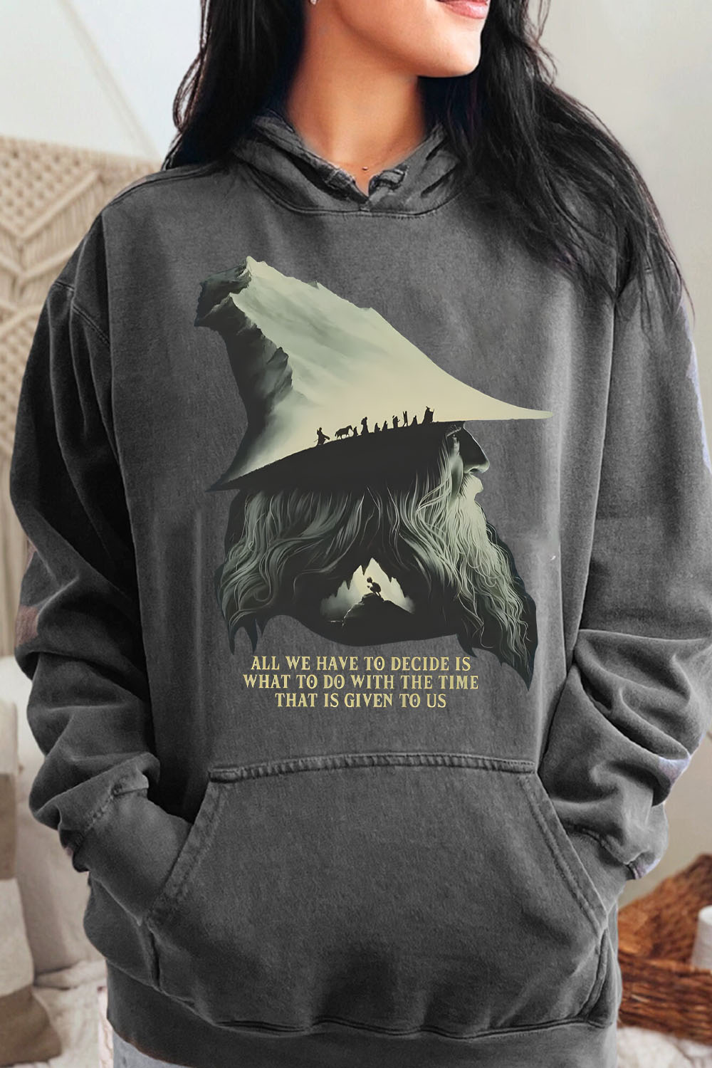 LOTR Gandalf Quote All We Have To Decide Front Vintage Women Hoodie