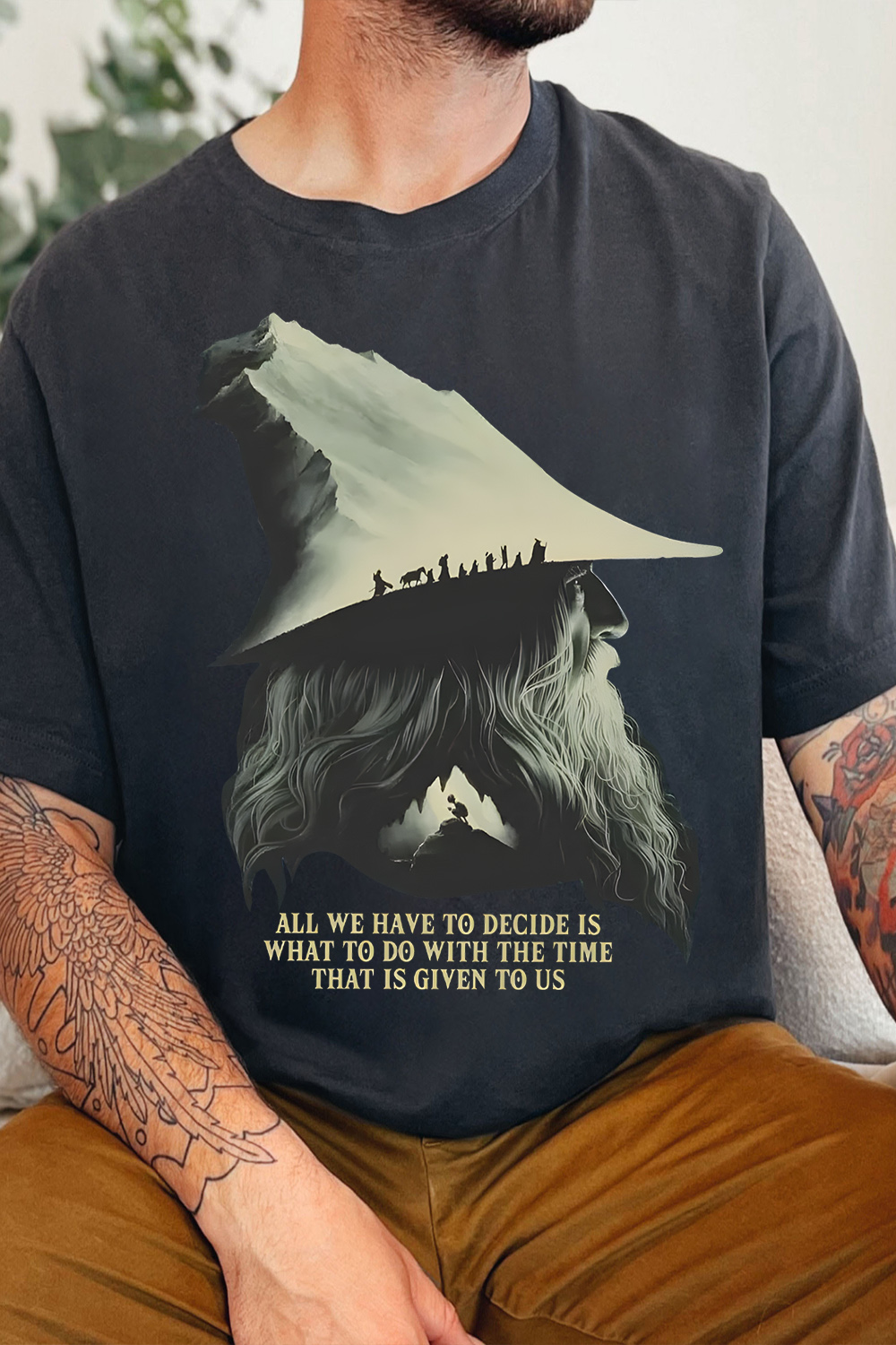 LOTR Gandalf Quote All We Have To Decide Front Vintage Shirt Tee - Men