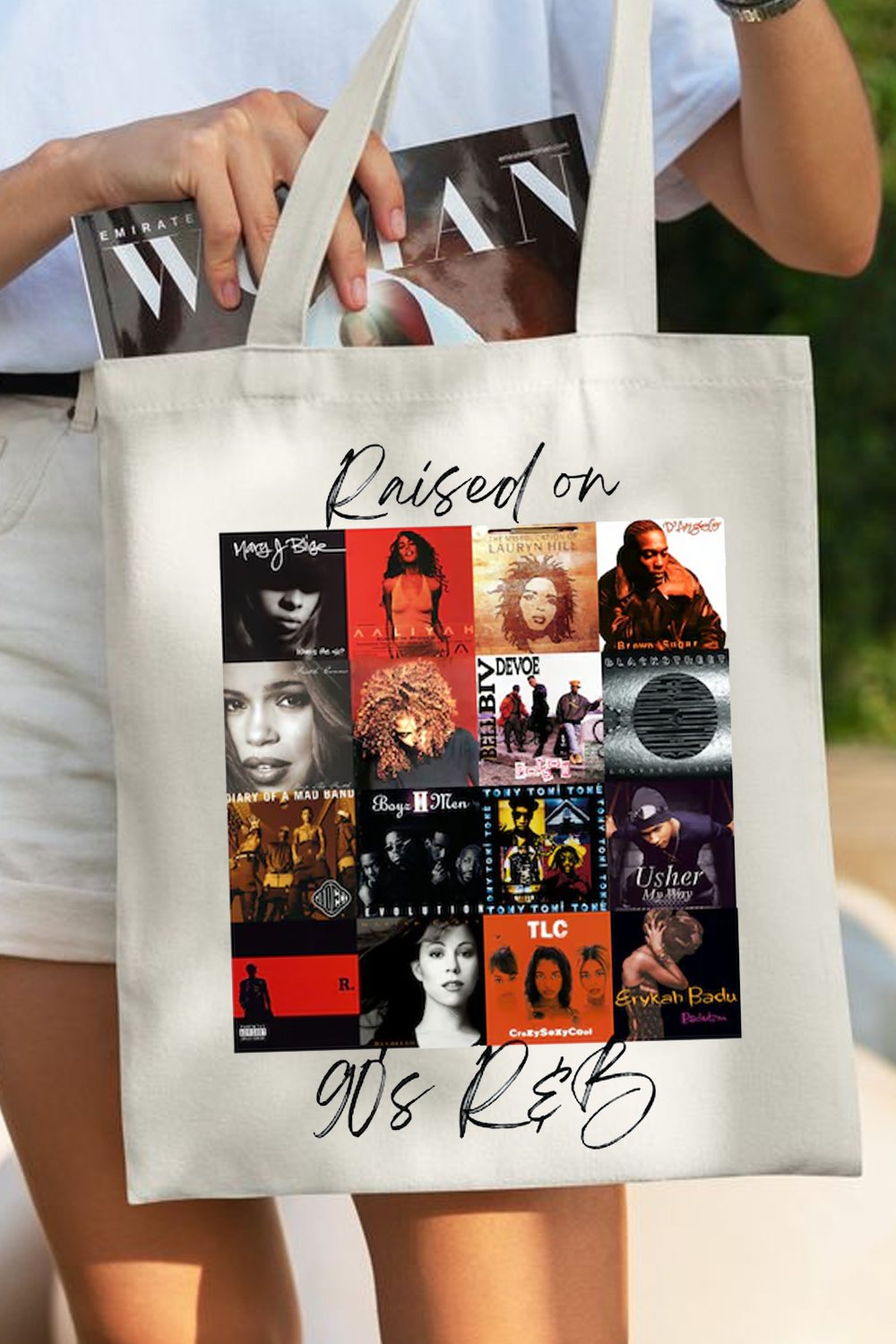 Raised on 90's R&B Album Cover Tote Bag