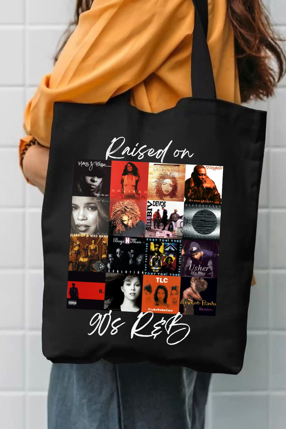 Raised on 90's R&B Album Cover Tote Bag