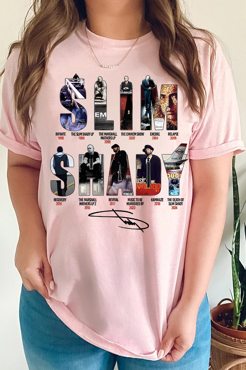 EMINEM Contrast Color Star Letter Support Casual Print Round Neck Short Sleeve T-Shirt