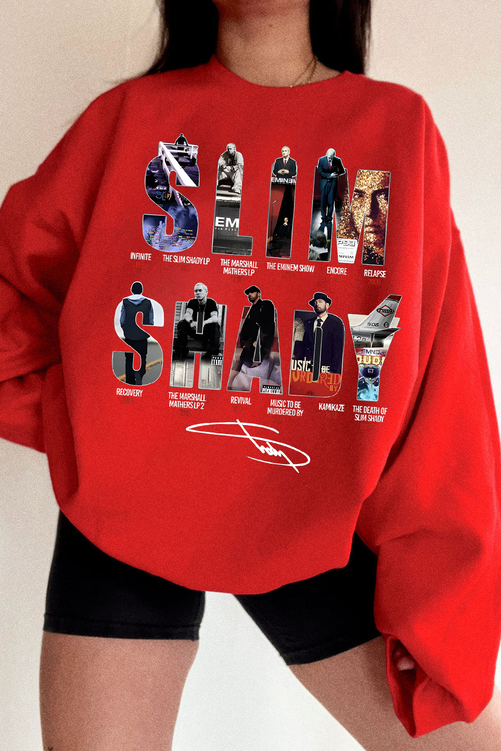 Eminem Letter Star Print Round Neck Long Sleeve Sweatshirt