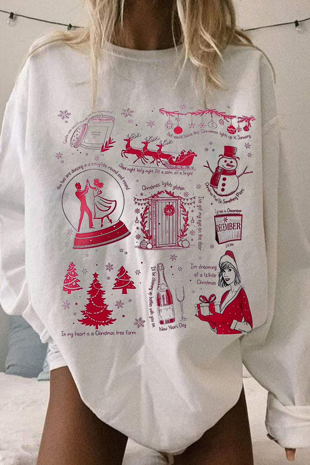 Cute Christmas Printed Crew Neck Long Sleeve Sweatshirt