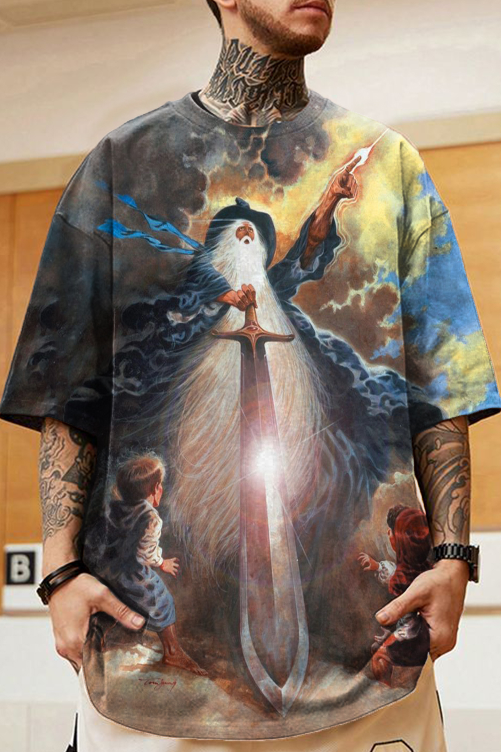 Lord of the Rings oil painting retro print loose short-sleeved T-shirt