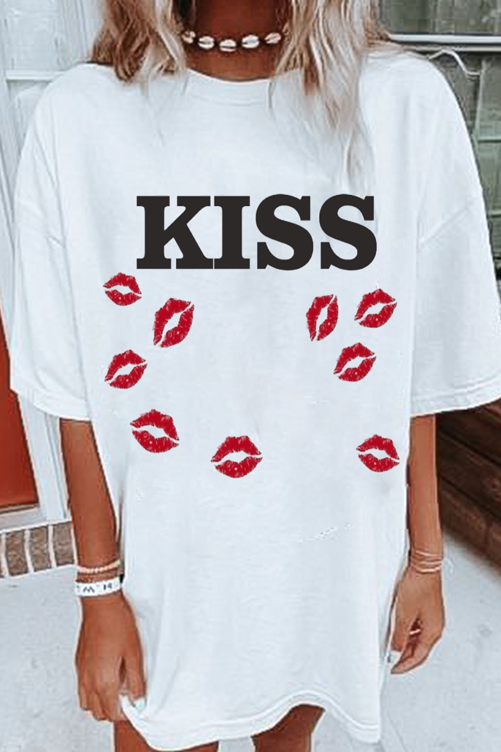 KISS lips print crew neck T-shirt