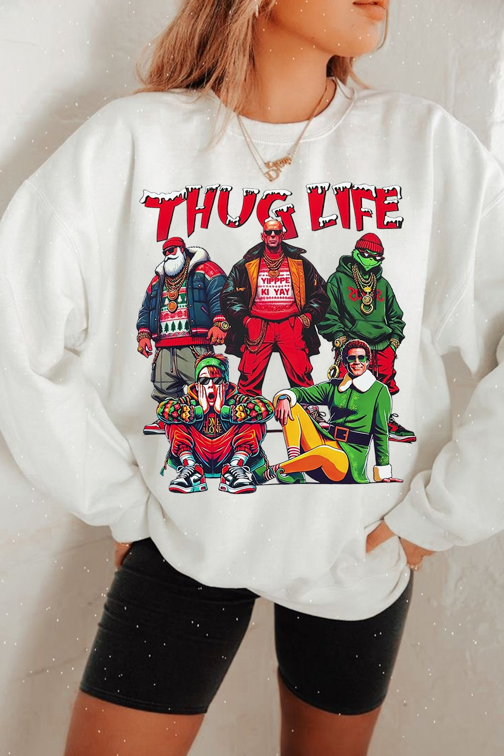 Christmas Monsters Cartoon Ladies Long Sleeve Round Neck Sweatshirt