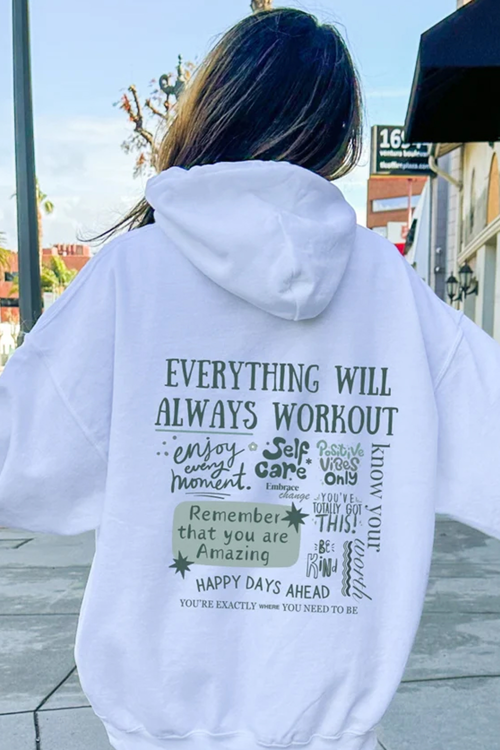 Women's Hooded Sweatshirt With Contrasting Slogan And Lettering Print On The Back