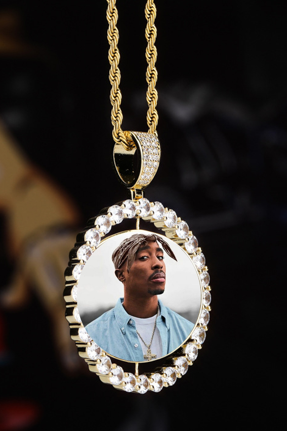 Tupac Rotatable zircon hip hop necklace