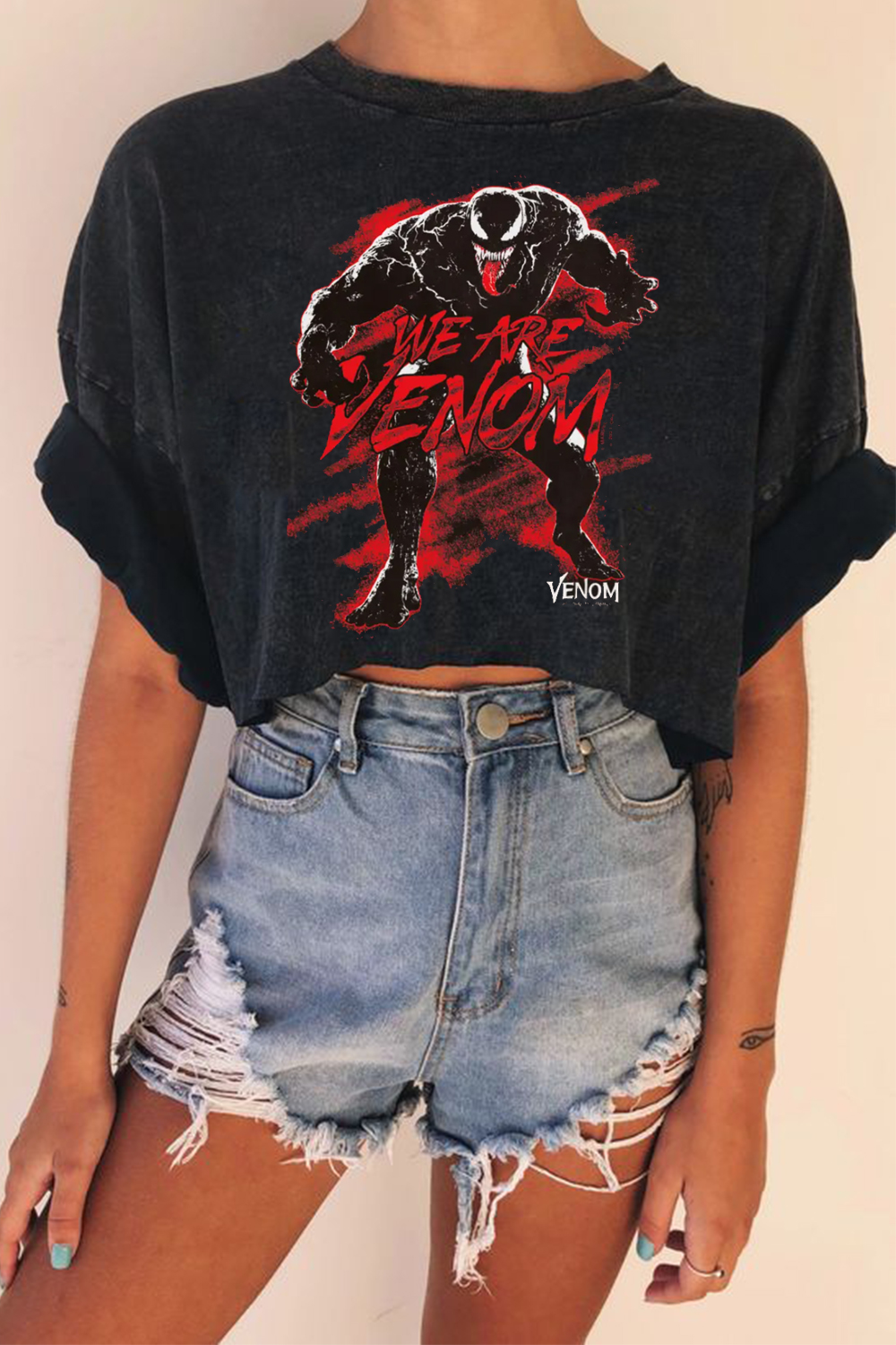 Venom Print Short Washed Ladies Short Sleeve T-Shirt