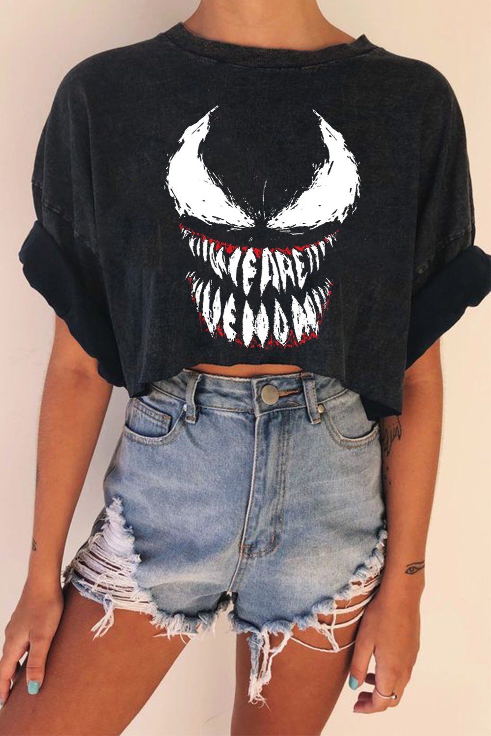 Venom Personalized Print Short Washed Ladies Short Sleeve T-Shirt