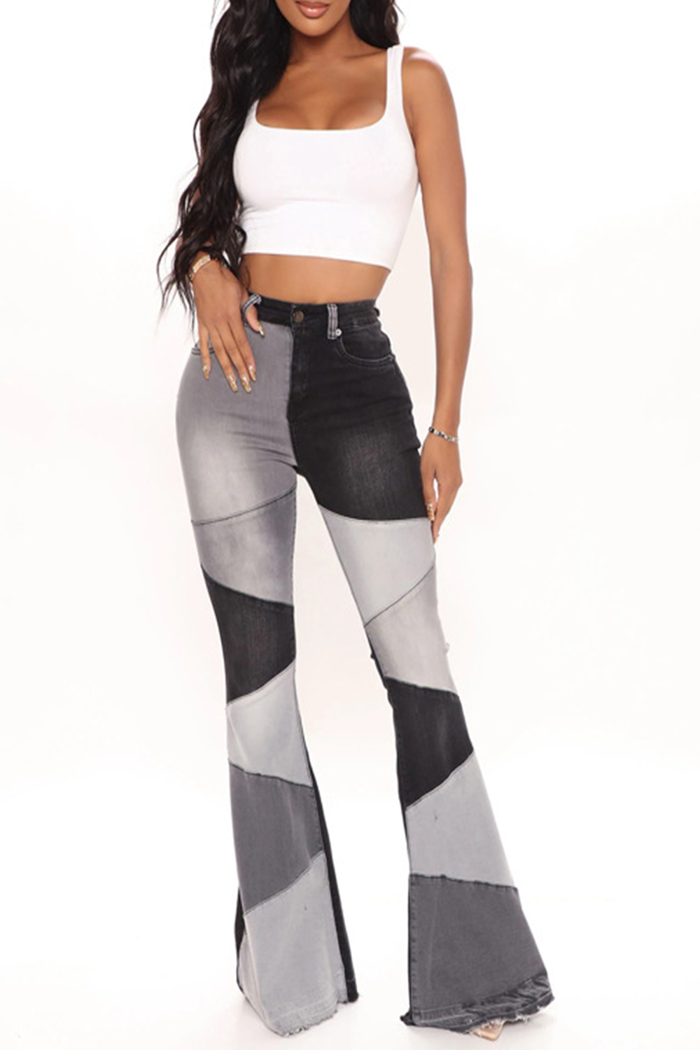 Stretch Wide Leg Fashion Stitching Jeans